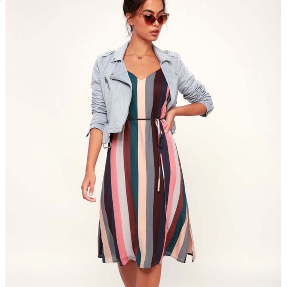 Erina Lulu’s Mauve Multi Stripe Belted MIDI Slip Dress - Small